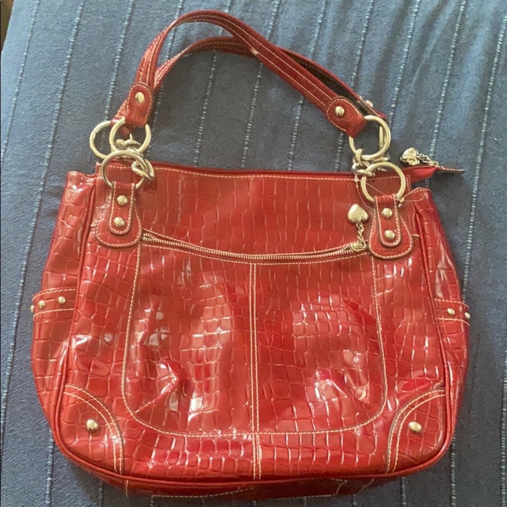 Kathy Van Zeeland Red Croc Embossed - Picture 1 of 4